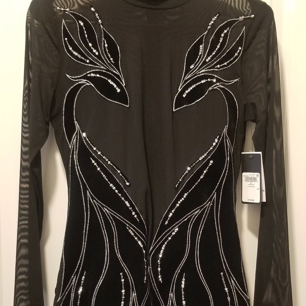GUESS Linda Black Velvet Embroidered Sequin Mesh Dress S NWT